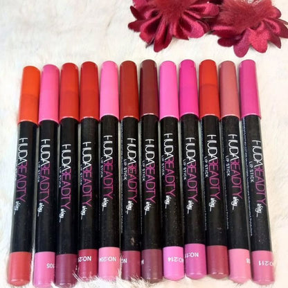 Huda Beauty Matte Color Lipstick Pencils (Set of 12) – Waterproof & Long Lasting